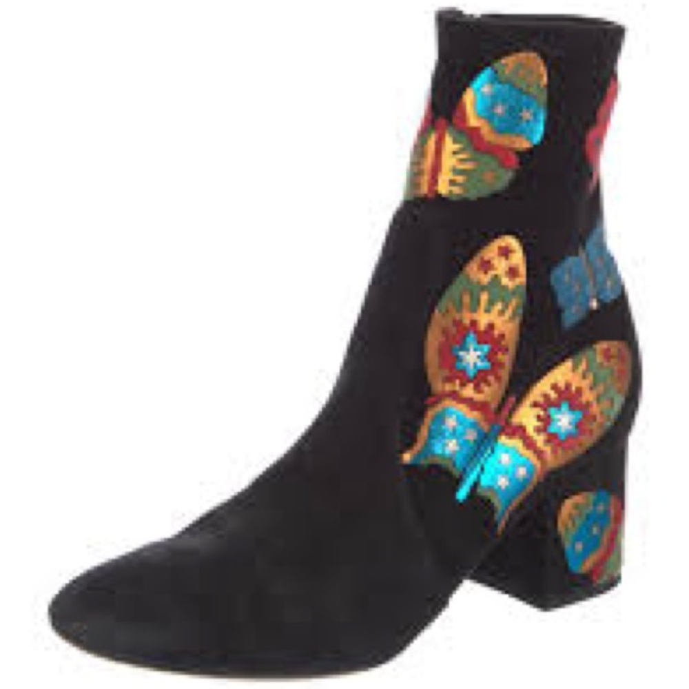 Valentino Black Ankle Boots with Colorful Embroidery